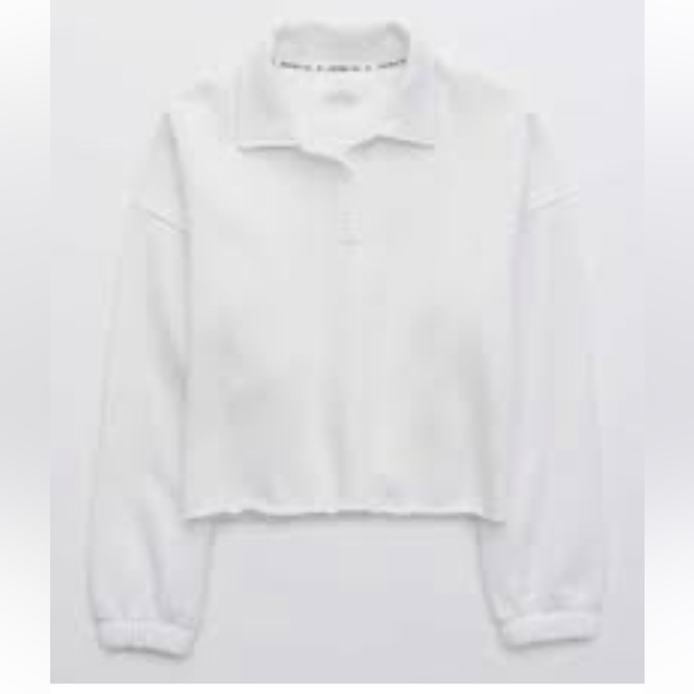 EUC Aerie Fleece of Mind Cropped Polo sweatshirt
